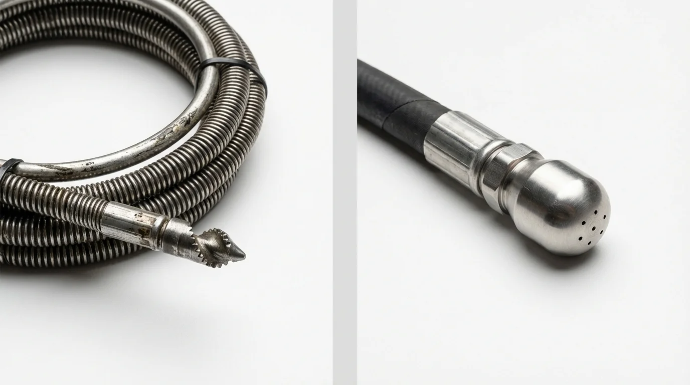 Drain snake cable and hydro jetting nozzle used for drain cleaning in Black Creek, WI