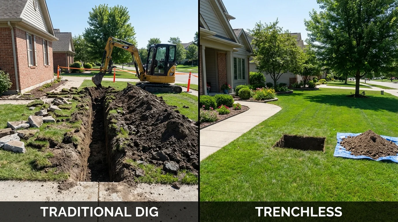 Trenchless sewer repair with minimal yard damage versus traditional excavation in Black Creek, WI